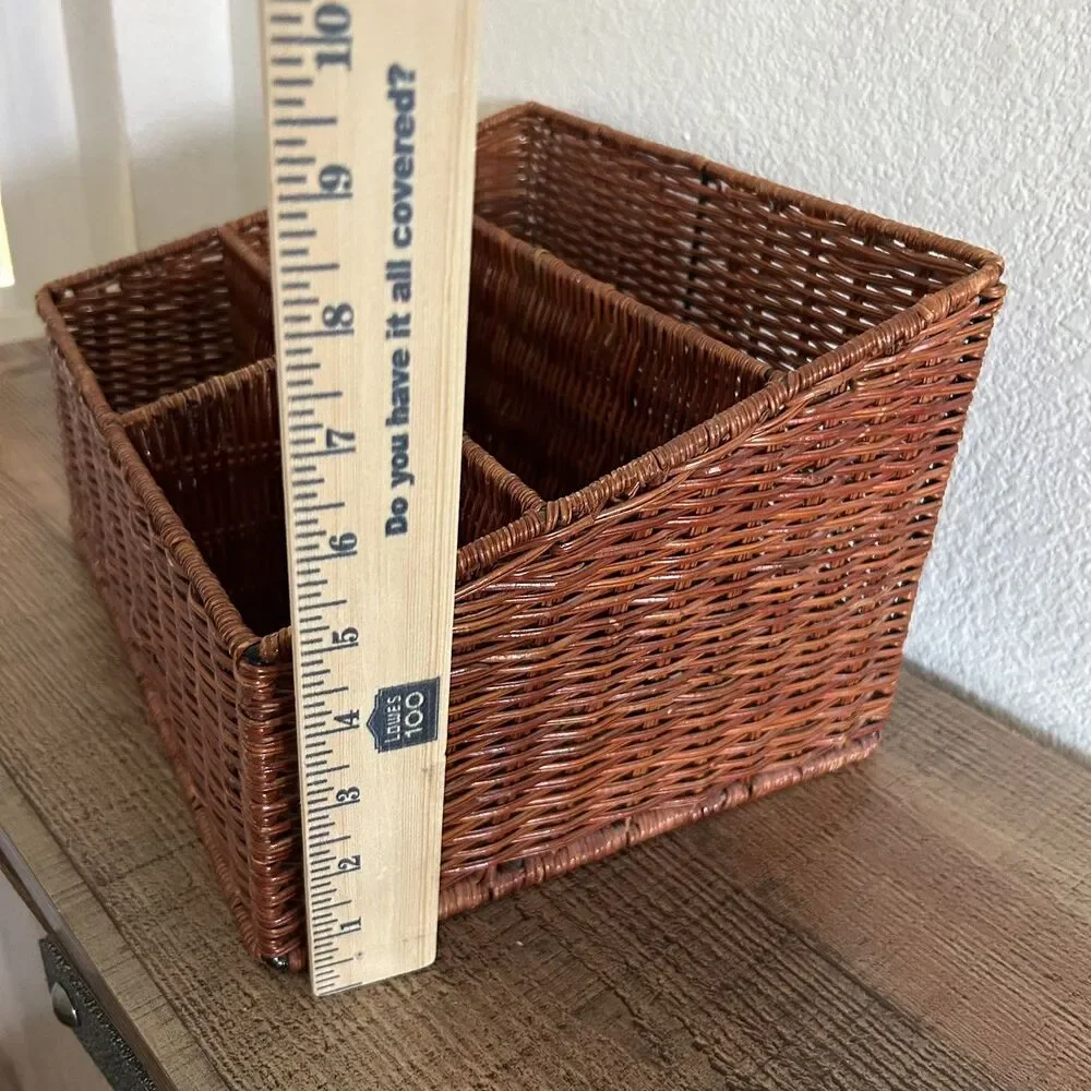 Vintage Rustic Wicker Rattan Desk Mail Organizer work Office Cottagecore Boho